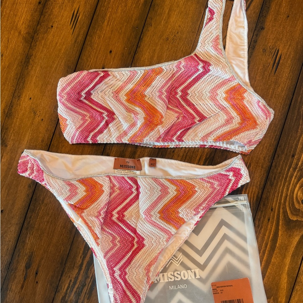 Missoni Multicolor Zigzag One-Shoulder Bikini